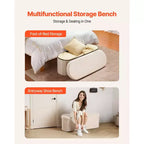 VEVOR Banc de rangement ovale ottoman, banc de bout de lit pliable en polaire Teddy, coffre ottoman de lit pliant rembourré avec grand espace de rangement, beige