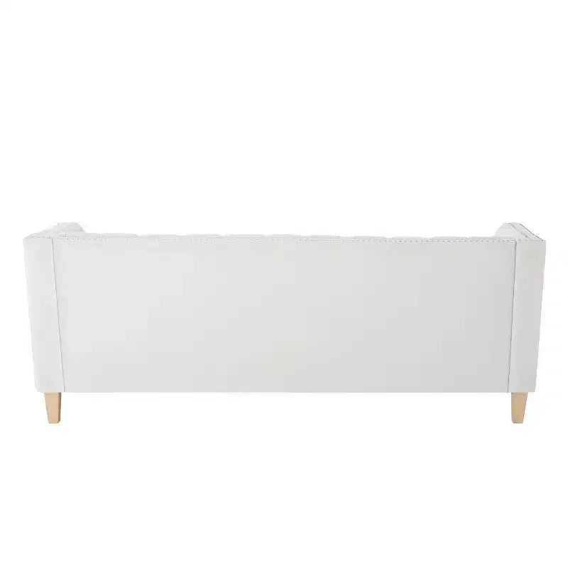 Canapé 3 places matelassé Cloud avec 2 oreillers, garniture cloutée et pieds en bois massif, Beige - ModernLuxe