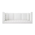 Canapé 3 places matelassé Cloud avec 2 oreillers, garniture cloutée et pieds en bois massif, Beige - ModernLuxe