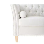 Canapé 3 places matelassé Cloud avec 2 oreillers, garniture cloutée et pieds en bois massif, Beige - ModernLuxe