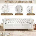 Canapé 3 places matelassé Cloud avec 2 oreillers, garniture cloutée et pieds en bois massif, Beige - ModernLuxe