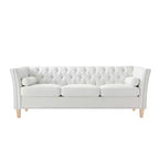 Canapé 3 places matelassé Cloud avec 2 oreillers, garniture cloutée et pieds en bois massif, Beige - ModernLuxe