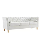 Canapé 3 places matelassé Cloud avec 2 oreillers, garniture cloutée et pieds en bois massif, Beige - ModernLuxe