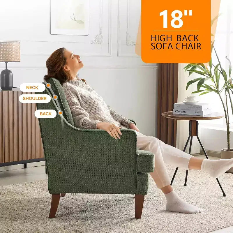 VINGLI Fauteuils d'appoint du milieu du siècle, fauteuil vert rembourré, chaise de lecture confortable, meubles de salon et chambre à dossier haut pour appartement