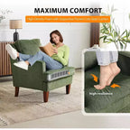 VINGLI Fauteuils d'appoint du milieu du siècle, fauteuil vert rembourré, chaise de lecture confortable, meubles de salon et chambre à dossier haut pour appartement