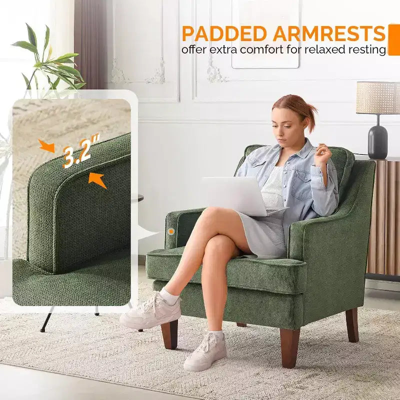 VINGLI Fauteuils d'appoint du milieu du siècle, fauteuil vert rembourré, chaise de lecture confortable, meubles de salon et chambre à dossier haut pour appartement