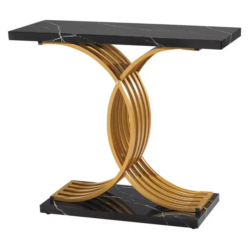 VEVOR 39 in Gold Console Table, Modern Desk Behind the Couch, Wood Rectangle Entrance Desk, Narrow Long Sofa Table Accent Stand with Legs, Black&Gold