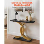 VEVOR Table Console Dorée 99 cm, Bureau Moderne Derrière le Canapé, Table d'Entrée Rectangulaire en Bois, Table d'Appoint Longue et Étroite avec Pieds, Noir et Or