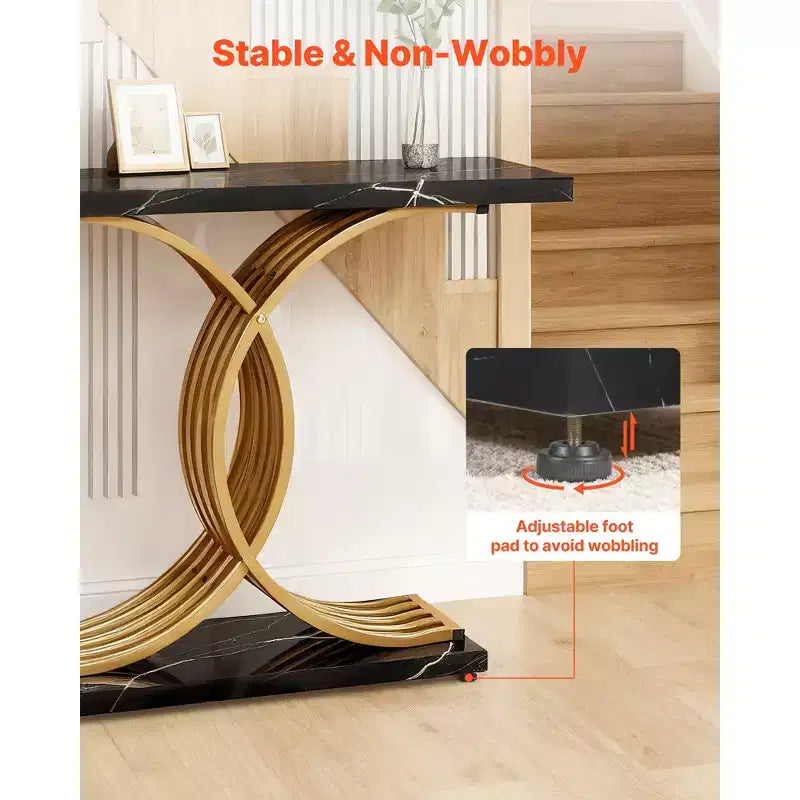 VEVOR Table Console Dorée 99 cm, Bureau Moderne Derrière le Canapé, Table d'Entrée Rectangulaire en Bois, Table d'Appoint Longue et Étroite avec Pieds, Noir et Or