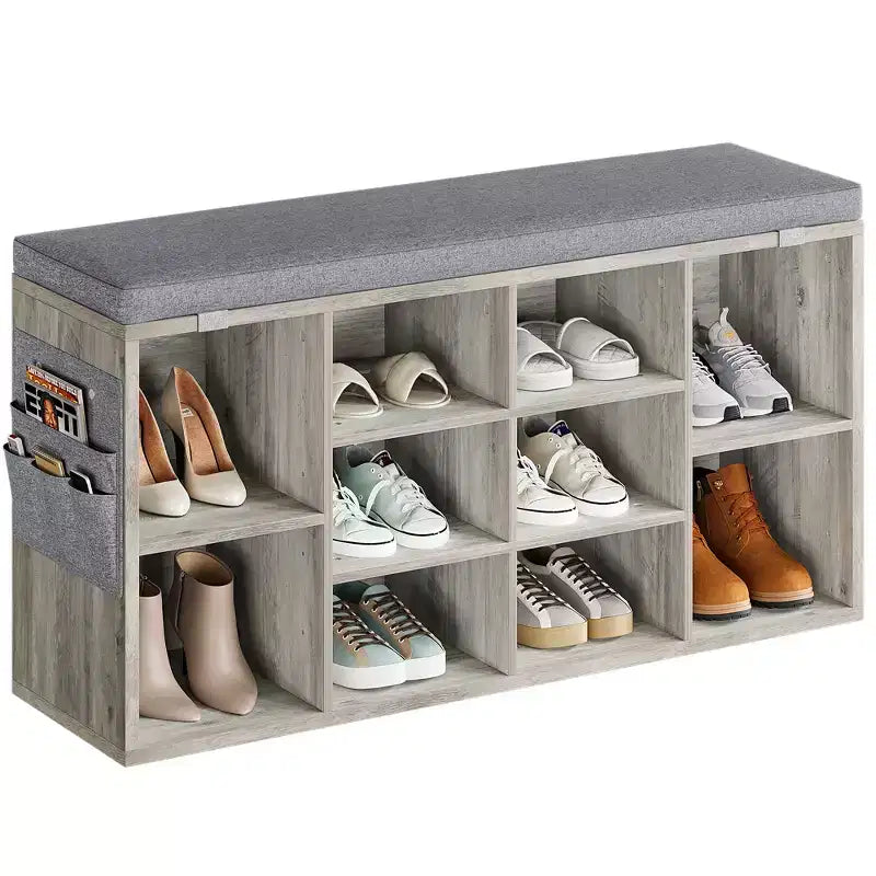 Banc à chaussures d'entrée multifonctionnel avec rangement et siège rembourré - Étagère réglable à 3 niveaux, 10 compartiments - Convient pour l'entrée, la chambre, le salon