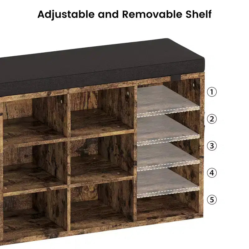 Banc à chaussures d'entrée multifonctionnel avec rangement et siège rembourré - Étagère réglable à 3 niveaux, 10 compartiments - Convient pour l'entrée, la chambre, le salon