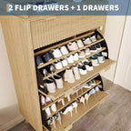 Meuble à chaussures encastrable moderne, adapté aux entrées, étagère à chaussures étroite de 122 cm de haut avec tiroirs de rangement, 2 tiroirs basculants et étagères réglables.