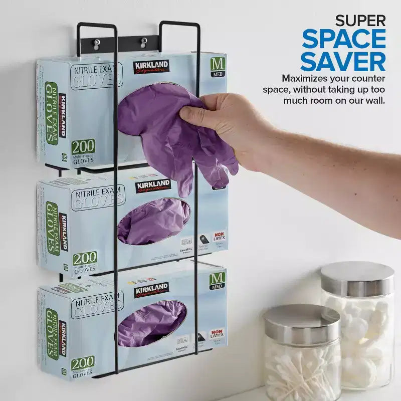 Stock Your Home Distributeur Triple de Gants en Métal Noir, Support Mural pour Boîte à Gants, Étagère à Boîtes de Mouchoirs pour Cuisine, Nettoyage, Placard, Laboratoire, Examen, Bureau