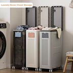 Panier à linge roulant avec couvercle et roulettes, panier à linge pliable pour vêtements sales, organiseur de rangement pour buanderie, chambre, salle de bain