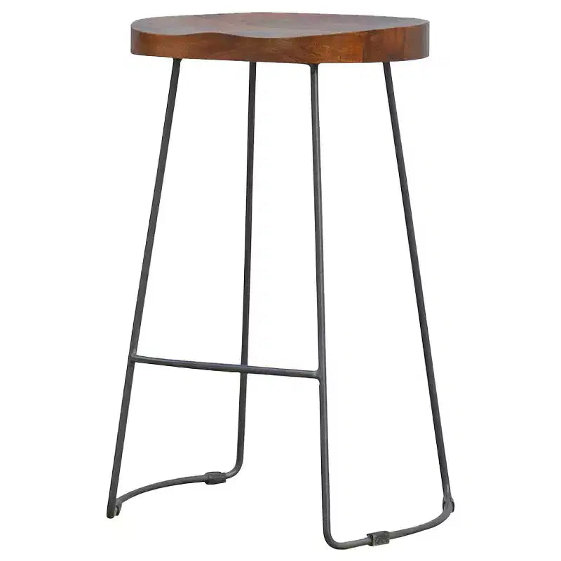 Chaise de bar hauteur bar HomeRoots 30 en bois massif marron et noir et fer forgé
