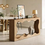 Console de salon en bois GDFStudio Langford Farmhouse avec motif ondulé et étagères de rangement à 2 niveaux