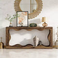 GDFStudio Langford Farmhouse Wood Console Table with Wavy Design and 2-Tier Storage Shelves
