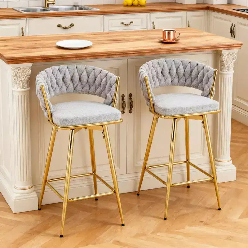 Tabourets de bar pivotants avec cadres en métal galvanisé et coussins moelleux en coton et lin respirant (lot de 2)