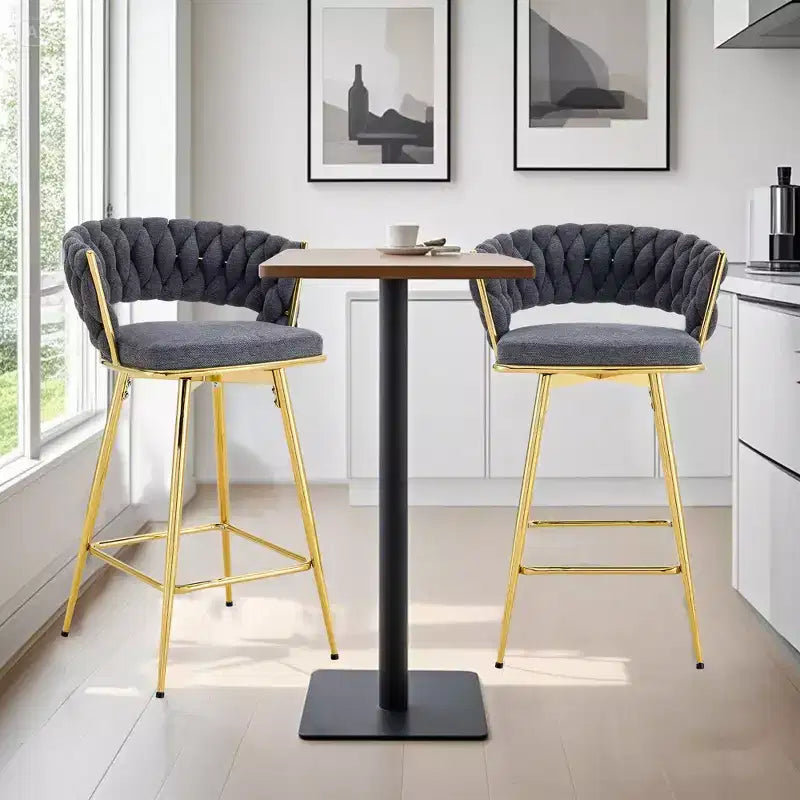 Tabourets de bar pivotants avec cadres en métal galvanisé et coussins moelleux en coton et lin respirant (lot de 2)