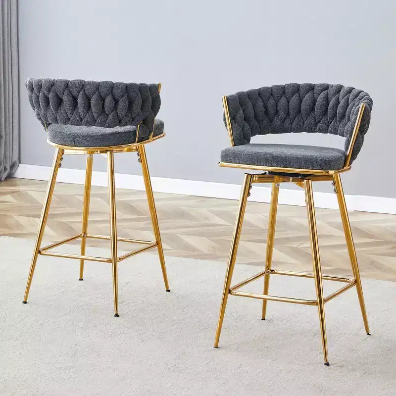 Tabourets de bar pivotants avec cadres en métal galvanisé et coussins moelleux en coton et lin respirant (lot de 2)