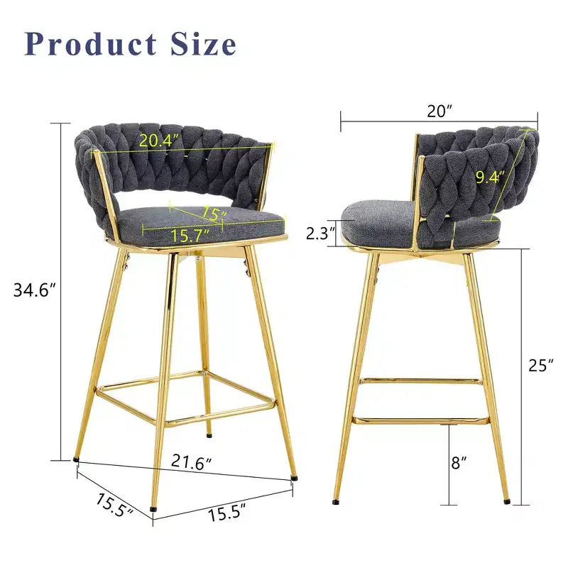 Tabourets de bar pivotants avec cadres en métal galvanisé et coussins moelleux en coton et lin respirant (lot de 2)