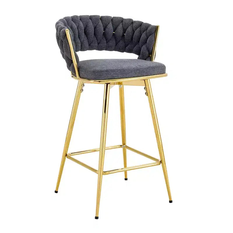 Swivel Bar Stools with Electroplated Metal Frames and Breathable Cotton and Linen Soft Cushions (Set of 2)