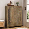 Lantine Shoe Cabinet with Slatted Doors, 6-Tier Entryway Shoe Rack Organizer with Adjustable Shelves for Living Room, Bedroom, Natural Wood