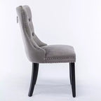 Chaises de salle à manger modernes en velours capitonné Harrington Collection, pieds en bois massif avec clous décoratifs, ensemble de 2 chaises d'appoint contemporaines rembourrées, gris