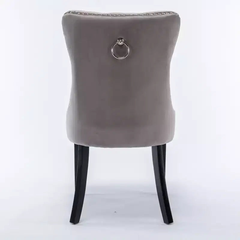 Chaises de salle à manger modernes en velours capitonné Harrington Collection, pieds en bois massif avec clous décoratifs, ensemble de 2 chaises d'appoint contemporaines rembourrées, gris