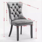 Chaises de salle à manger modernes en velours capitonné Harrington Collection, pieds en bois massif avec clous décoratifs, ensemble de 2 chaises d'appoint contemporaines rembourrées, gris