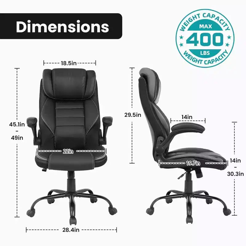 Chaise de bureau ergonomique, dossier haut en cuir, appui-tête réglable, soutien lombaire, accoudoirs relevables, fauteuil de bureau pivotant inclinable, pour la maison ou le bureau