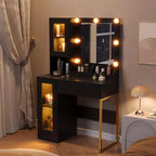 Coiffeuse moderne avec miroir, 2 armoires à portes en acrylique, 2 étagères ouvertes, tiroirs, pour chambre à coucher