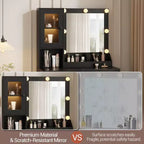 Coiffeuse moderne avec miroir, 2 armoires à portes en acrylique, 2 étagères ouvertes, tiroirs, pour chambre à coucher