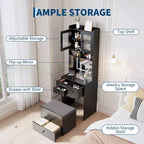 Coiffeuse 3-en-1, Meuble-coiffeuse haut, 4 tiroirs, Compartiment de rangement, Portes en acrylique, pour Chambre à coucher, Maison