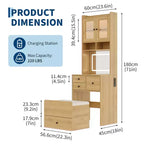 Coiffeuse 3-en-1, Meuble-coiffeuse haut, 4 tiroirs, Compartiment de rangement, Portes en acrylique, pour Chambre à coucher, Maison