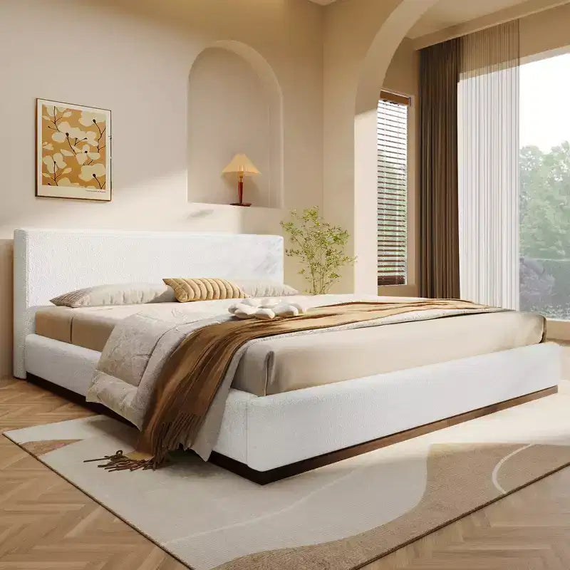 Lit plateforme en bois rembourré en bouclé Phyllis Modern Minimaliste Christopher Knight Home