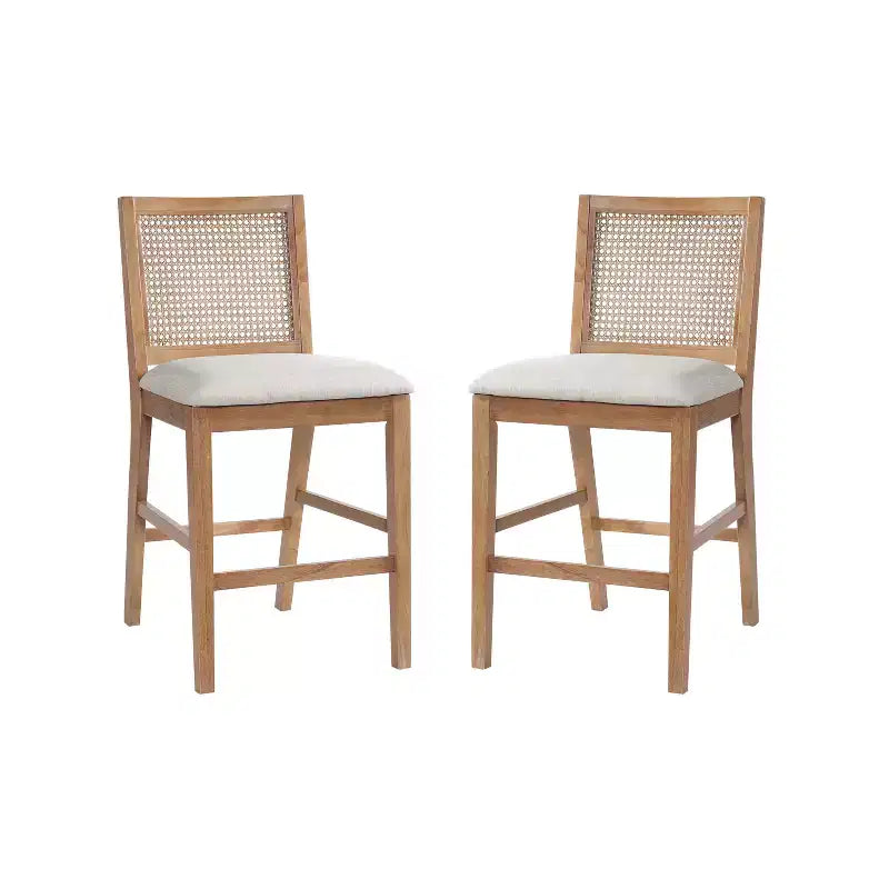 Tabourets de comptoir rembourrés Christopher Knight Home Maris en rotin tressé et hévéa style campagne française (Lot de 2)