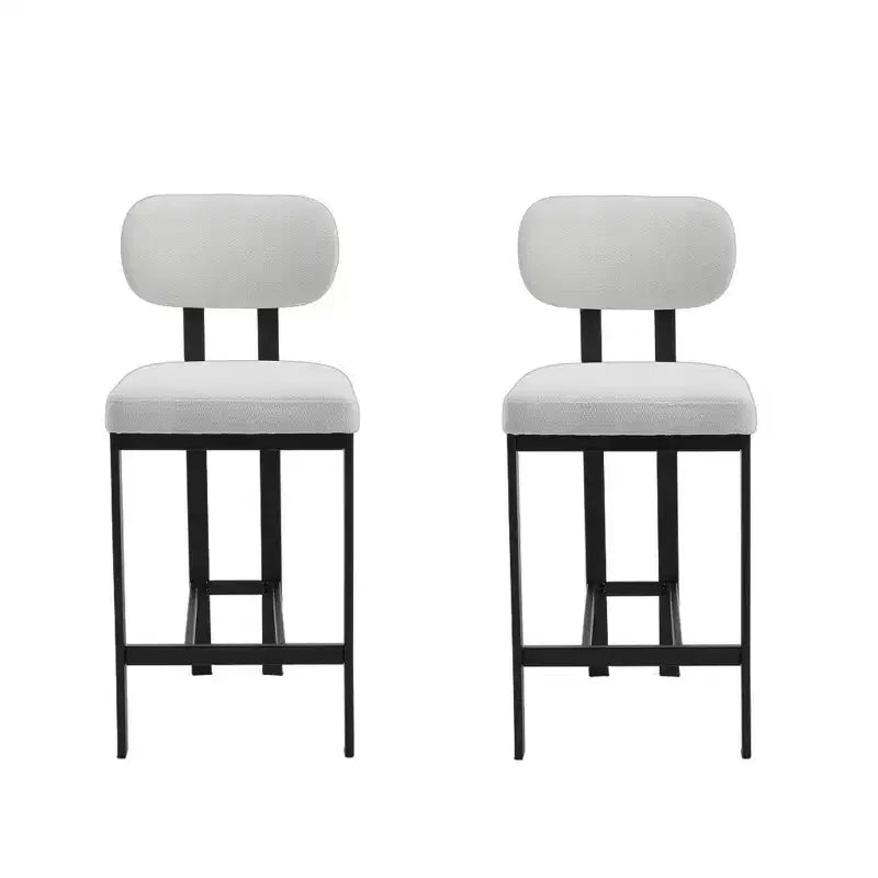 Lot de deux chaises de bar HomeRoots de 26 po en tissu blanc et noir et métal, hauteur comptoir