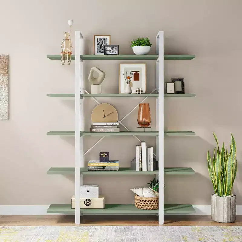 Étagère à livres 5 niveaux Lantine, style industriel vintage, 183 cm (H) x 30 cm (l) x 119 cm (L) (vert)