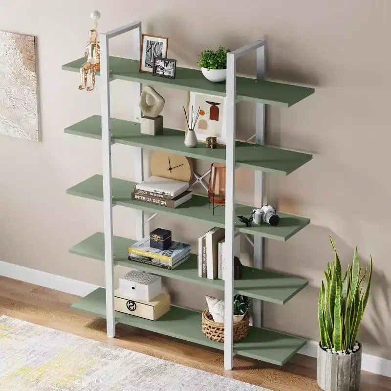 Étagère à livres 5 niveaux Lantine, style industriel vintage, 183 cm (H) x 30 cm (l) x 119 cm (L) (vert)