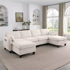 GDFStudio Lancelot, grand canapé d'angle contemporain en chenille, 6 places, 277 cm, avec ottoman de rangement