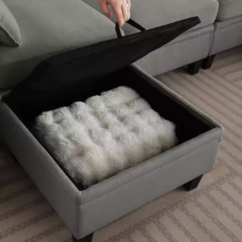 GDFStudio Lancelot, grand canapé d'angle contemporain en chenille, 6 places, 277 cm, avec ottoman de rangement
