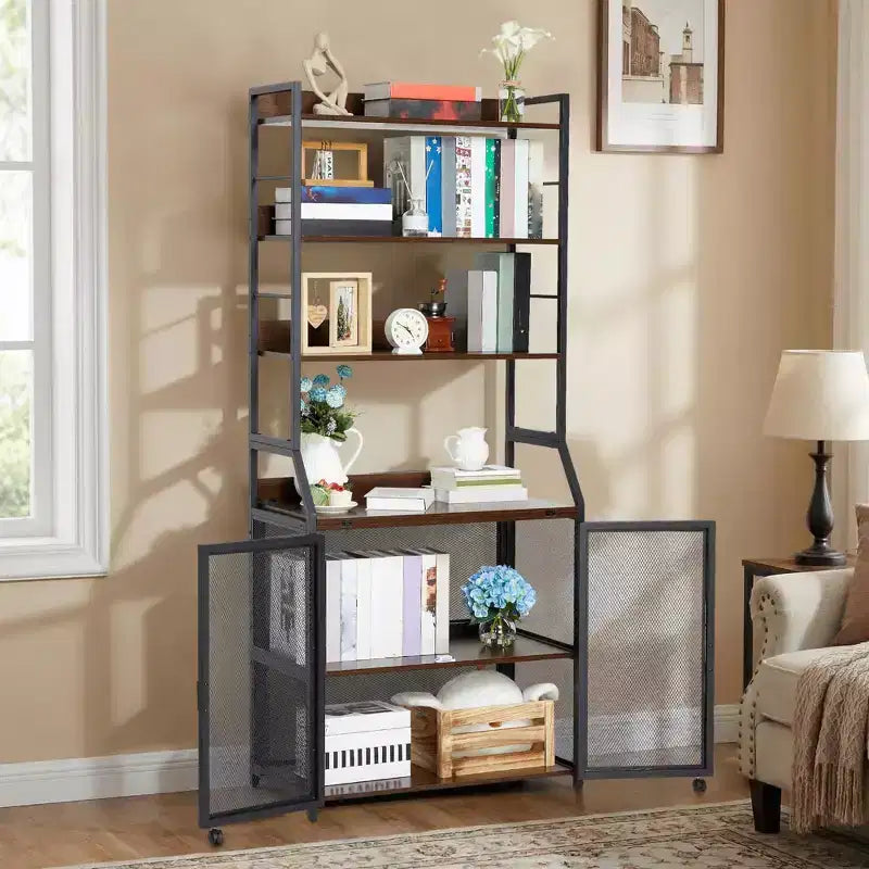 Bureau Bibliothèque 2-en-1 avec Étagères de Rangement, Bureau d'Étude Industriel en Métal et Panneaux de Particules avec Bibliothèque, Bureau Haut de 70 cm