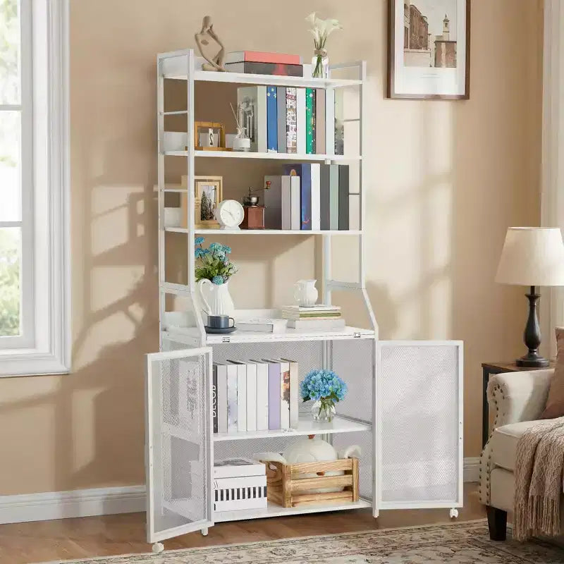 Bureau Bibliothèque 2-en-1 avec Étagères de Rangement, Bureau d'Étude Industriel en Métal et Panneaux de Particules avec Bibliothèque, Bureau Haut de 70 cm