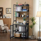 Bureau Bibliothèque 2-en-1 avec Étagères de Rangement, Bureau d'Étude Industriel en Métal et Panneaux de Particules avec Bibliothèque, Bureau Haut de 70 cm