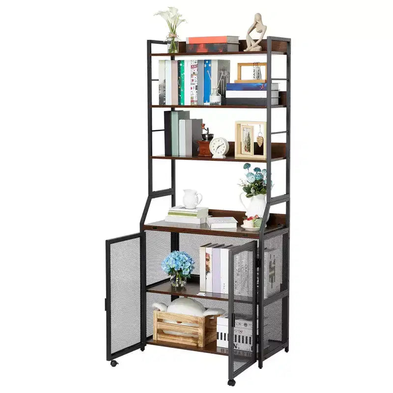 Bureau Bibliothèque 2-en-1 avec Étagères de Rangement, Bureau d'Étude Industriel en Métal et Panneaux de Particules avec Bibliothèque, Bureau Haut de 70 cm