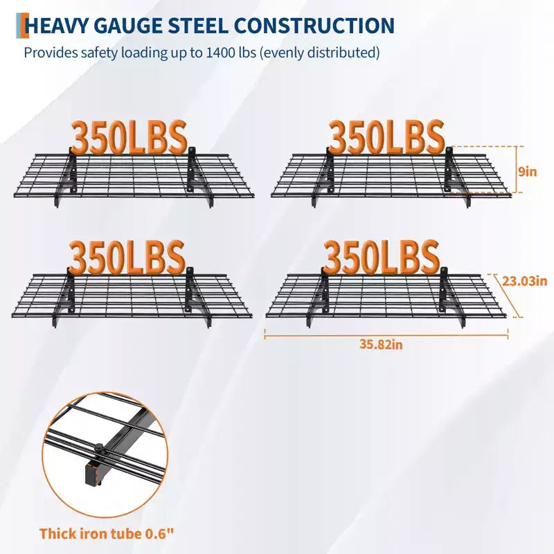 Lot de 4 étagères murales flottantes de rangement pour garage, 60x90cm, capacité améliorée de 635 kg