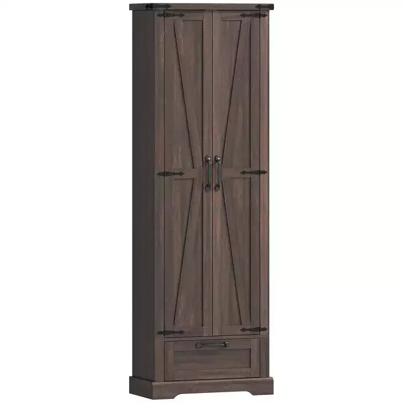 HOMCOM Armoire de cuisine autoportante de 180 cm avec portes de grange, tiroir et étagères réglables pour salle à manger, marron