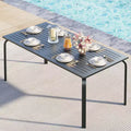 71 Modern Outdoor Patio Dining Table with Umbrella Hole, Marine-Grade Aluminum Weatherproof Rust-Proof Design for Restaurants, Backyards, Poolside