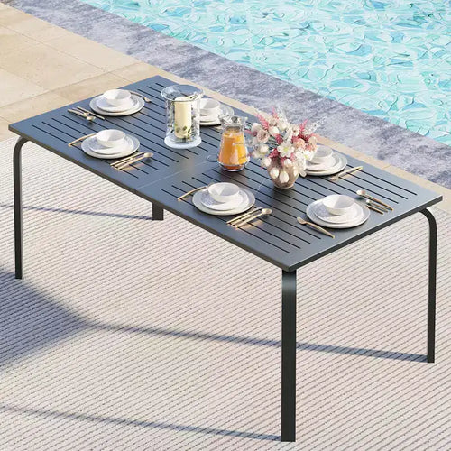 71 Modern Outdoor Patio Dining Table with Umbrella Hole, Marine-Grade Aluminum Weatherproof Rust-Proof Design for Restaurants, Backyards, Poolside